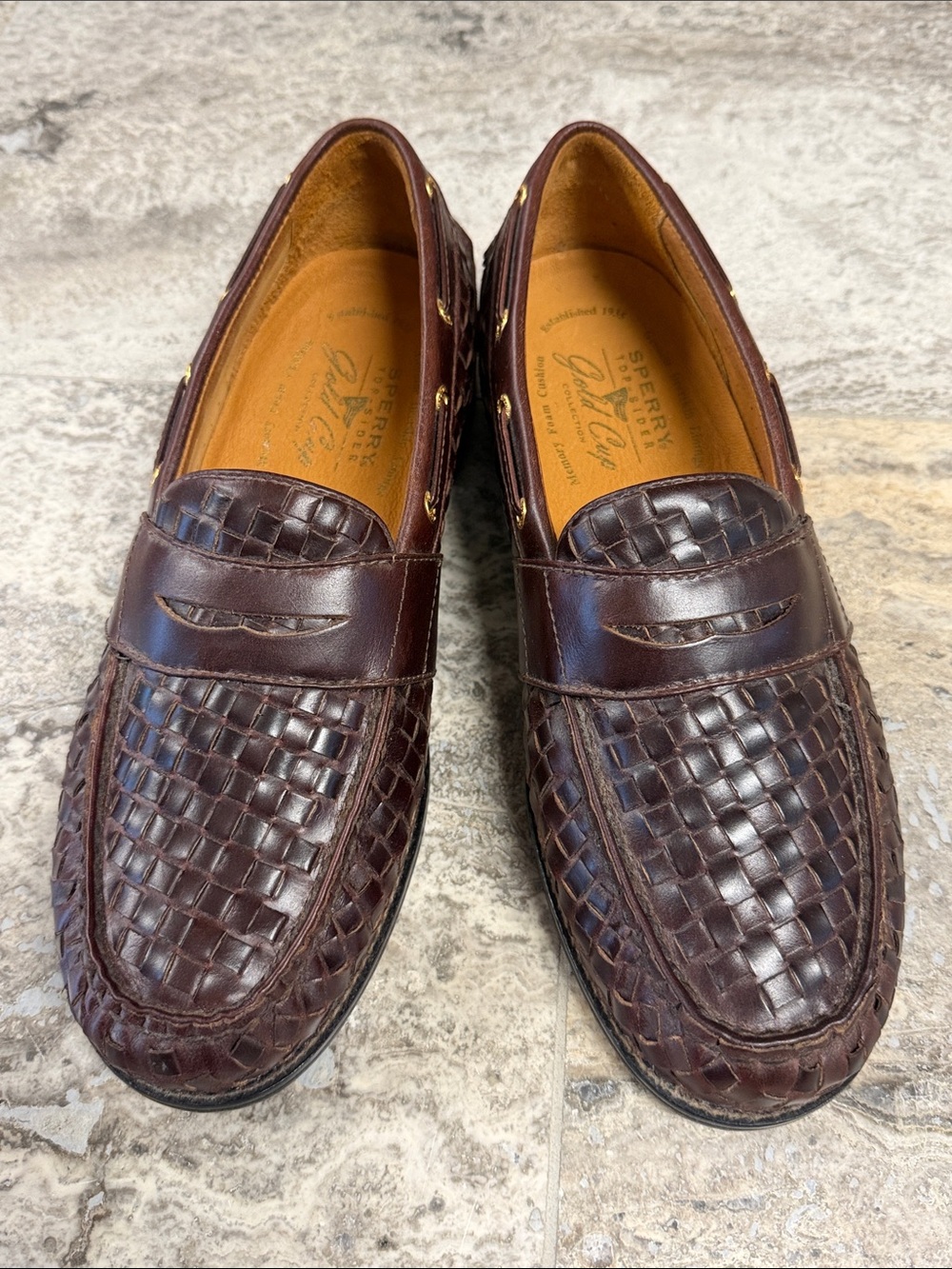 Sperry Men’s Brown Woven Leather Penny Loafers
